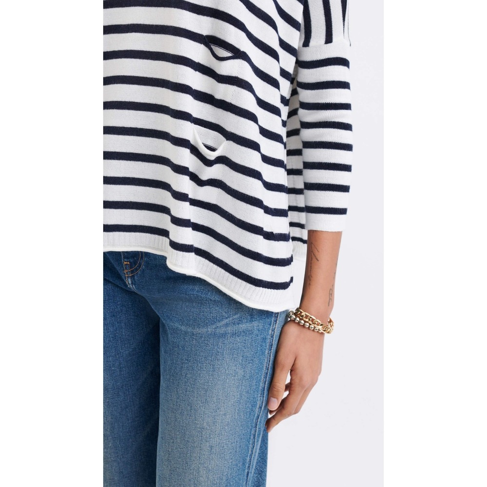 NWT MER SEA OS Catalina Traveler Sweater Side Slits Navy Stripe Boxy Mersea - Picture 11 of 14